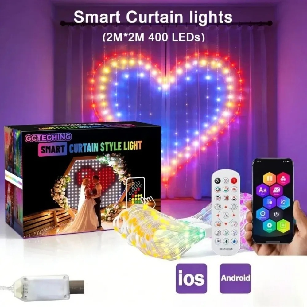 Christmas Lights Outdoor - 야외용 LED 픽셀 커튼 조명 블루투스