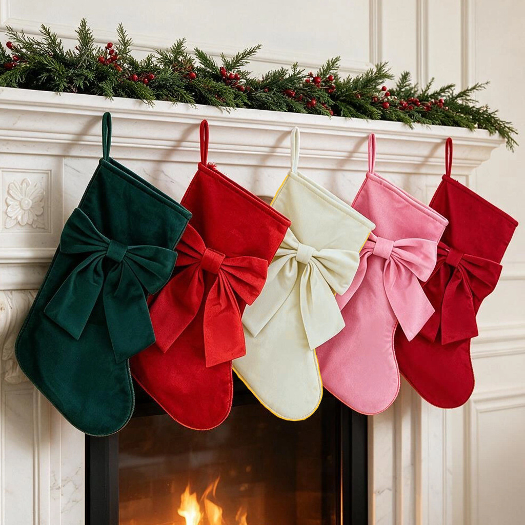 Christmas Stocking Hanging - 크리스마스 양말 1개, 리본 선물 가방,