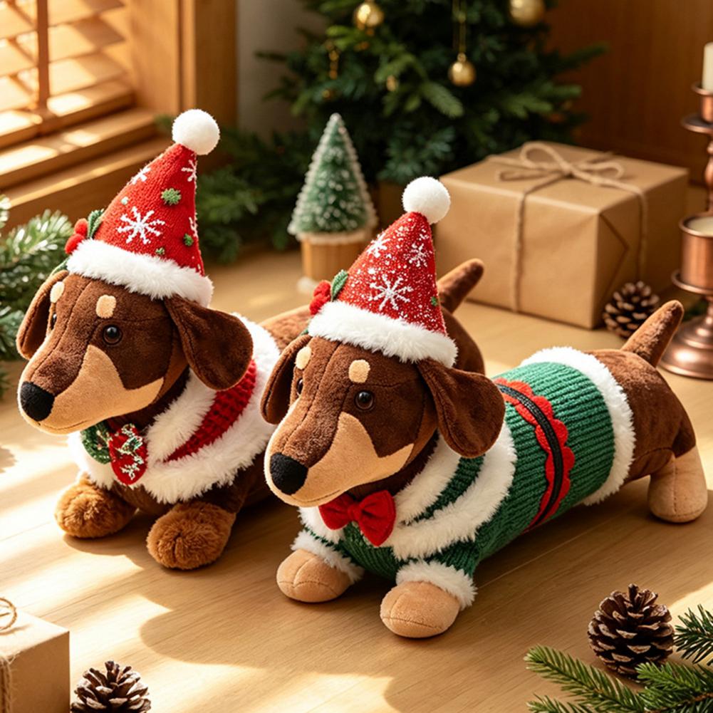 Santa Hat Plush - 닥스훈트 크리스마스 플러시 장난감 크리스마스 장식