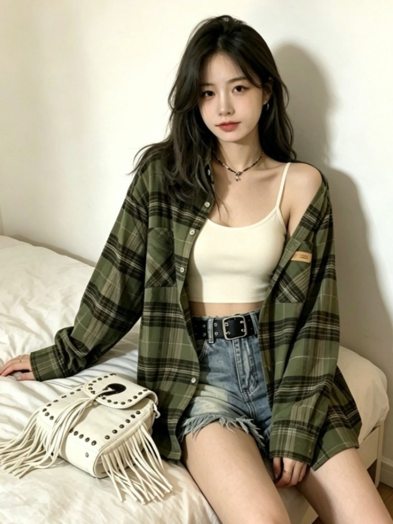 Christmas Throw Blanket - 격자 무늬 셔츠 여성 레트로 턴