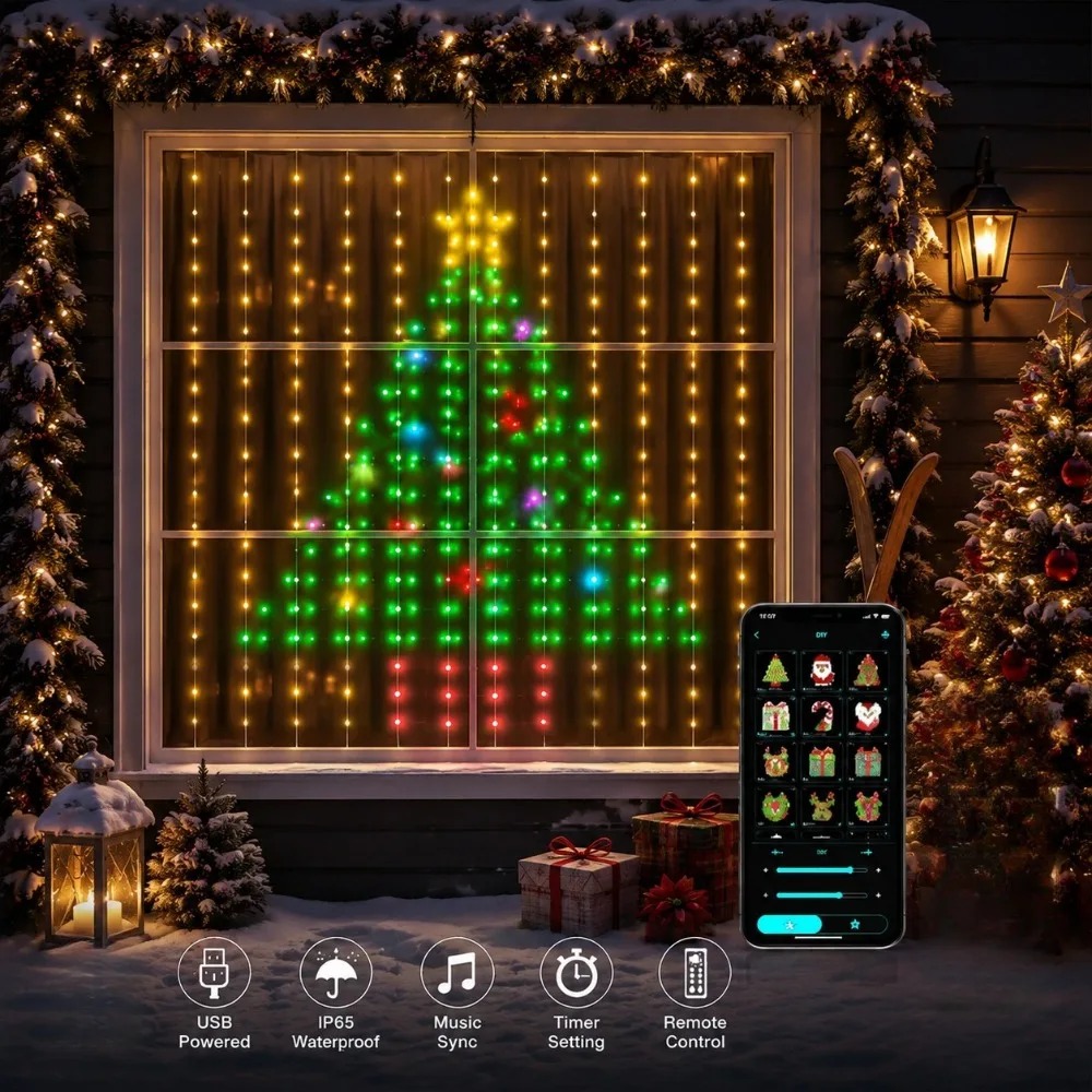 야외용 LED 픽셀 커튼 조명 블루투스 앱 스마트 RG - Christmas Lights Outdoor 리뷰 및 가격