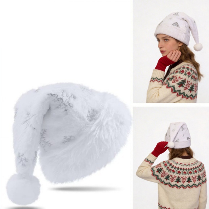 흰색 플러시 크리스마스 모자 금색 은색 스팽글 눈송이  - Santa Hat Plush 리뷰 및 가격
