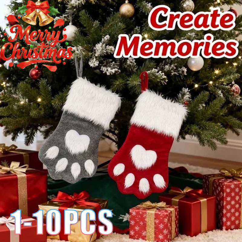 1-10개 크리스마스 애완동물 발바닥 모양 장식품 빨간 - Christmas Stocking Hanging 리뷰 및 가격